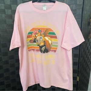 Fruit Of The Look Size XL Pink Short Sleeves Cow Funny Graphic Cotton T-…